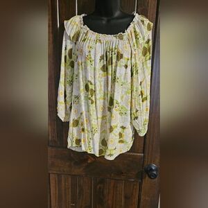 Rose & Olive Floral Off-Shoulder Tunic - Green & Yellow